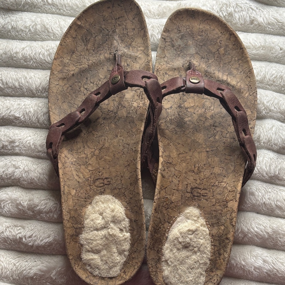 UGG Brown Leather Cork Sandals